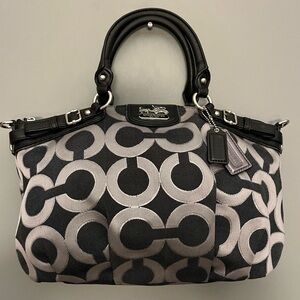 Coach Madison Sophia Op Art Black Metallic Signature C’s Shoulder Satchel